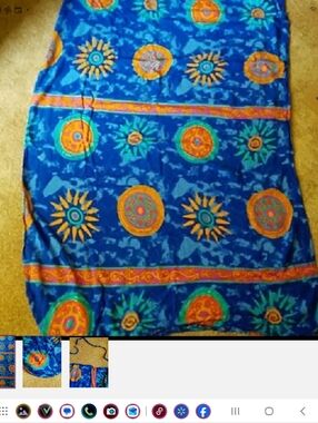 Bright Blue Printed Midi Skirt with Orange Accents